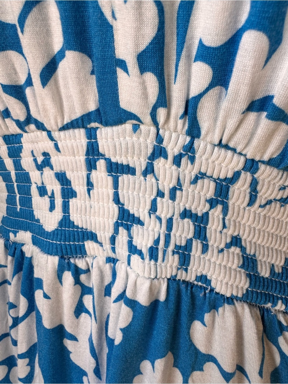 BODEN Paloma Blue & White Damask Jersey Maxi Dress | Smocked Waist | 12P Petite - Picture 3 of 10